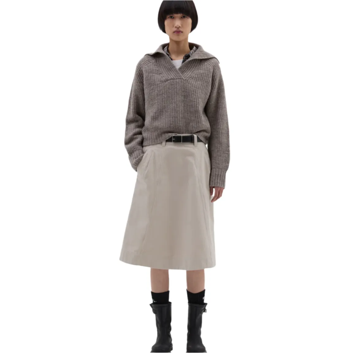 MHL W' Panelled Scout Skirt Worn Cotton Drill Putty