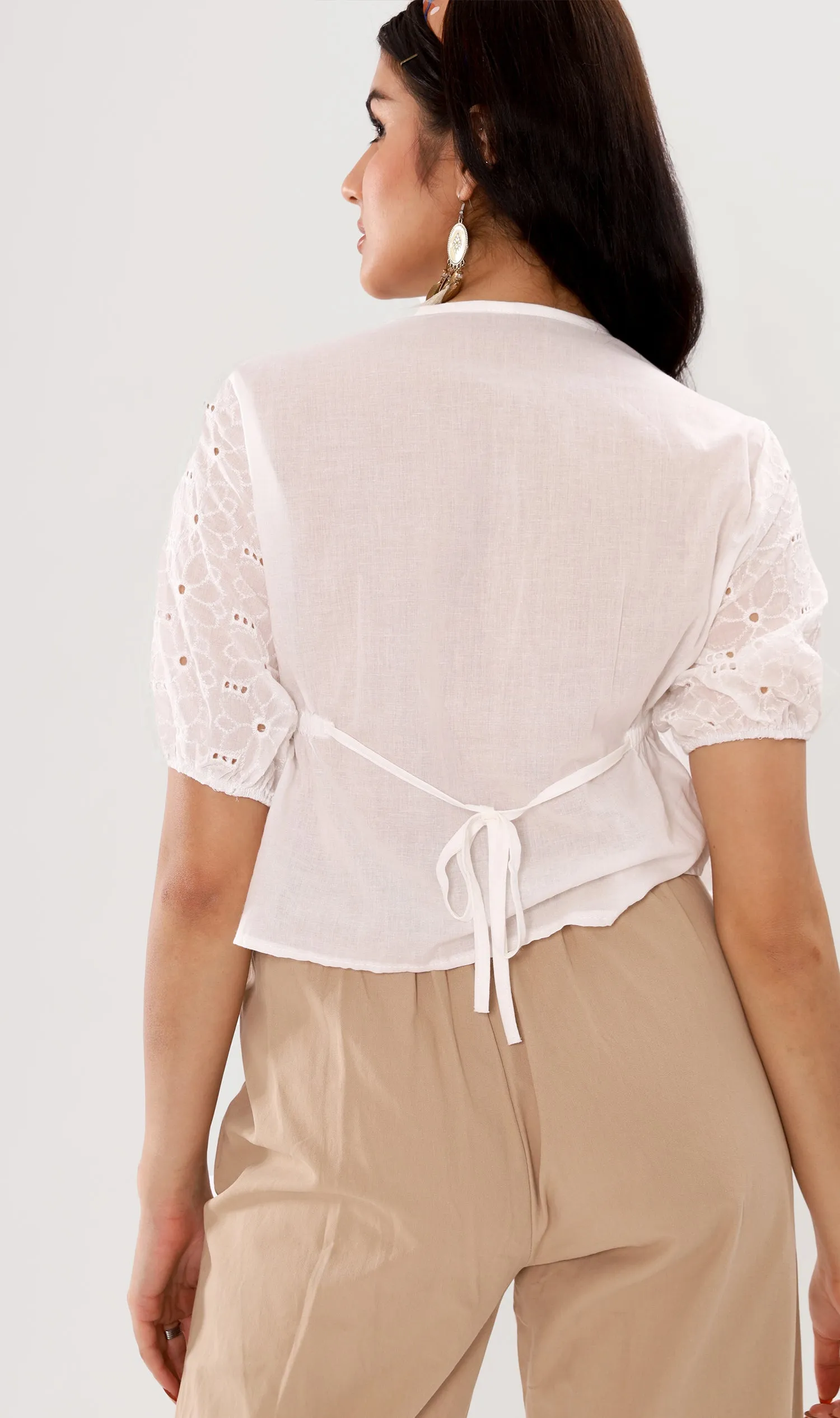 MICAELA Buttoned Eyelet Peplum Top (White)