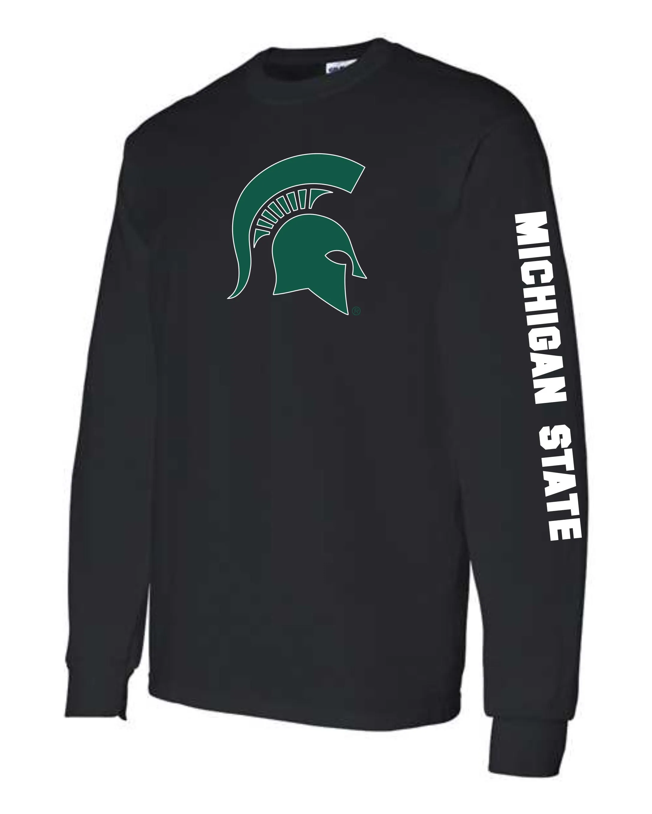 Michigan State University Spartans Sparty Head Design with Sleeve Print Long Sleeve T-Shirt