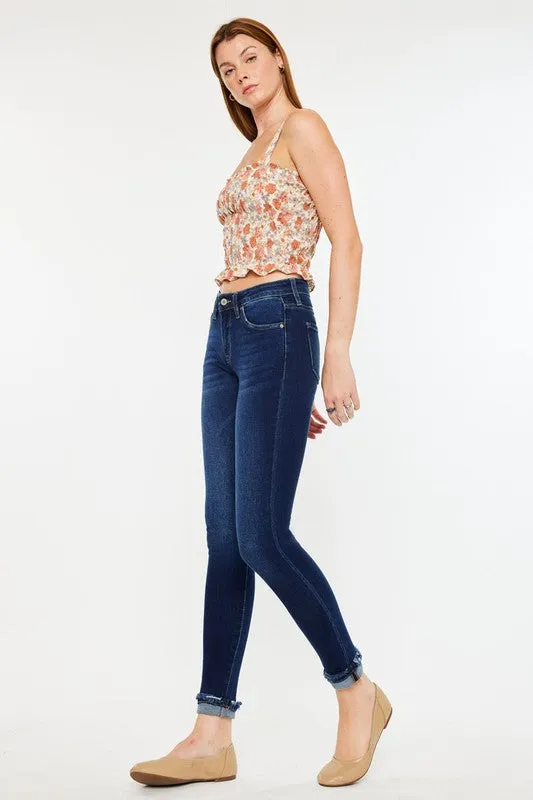 Mid-Rise Cuffed Ankle Skinny Jeans