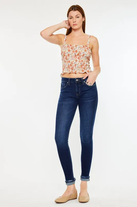 Mid-Rise Cuffed Ankle Skinny Jeans