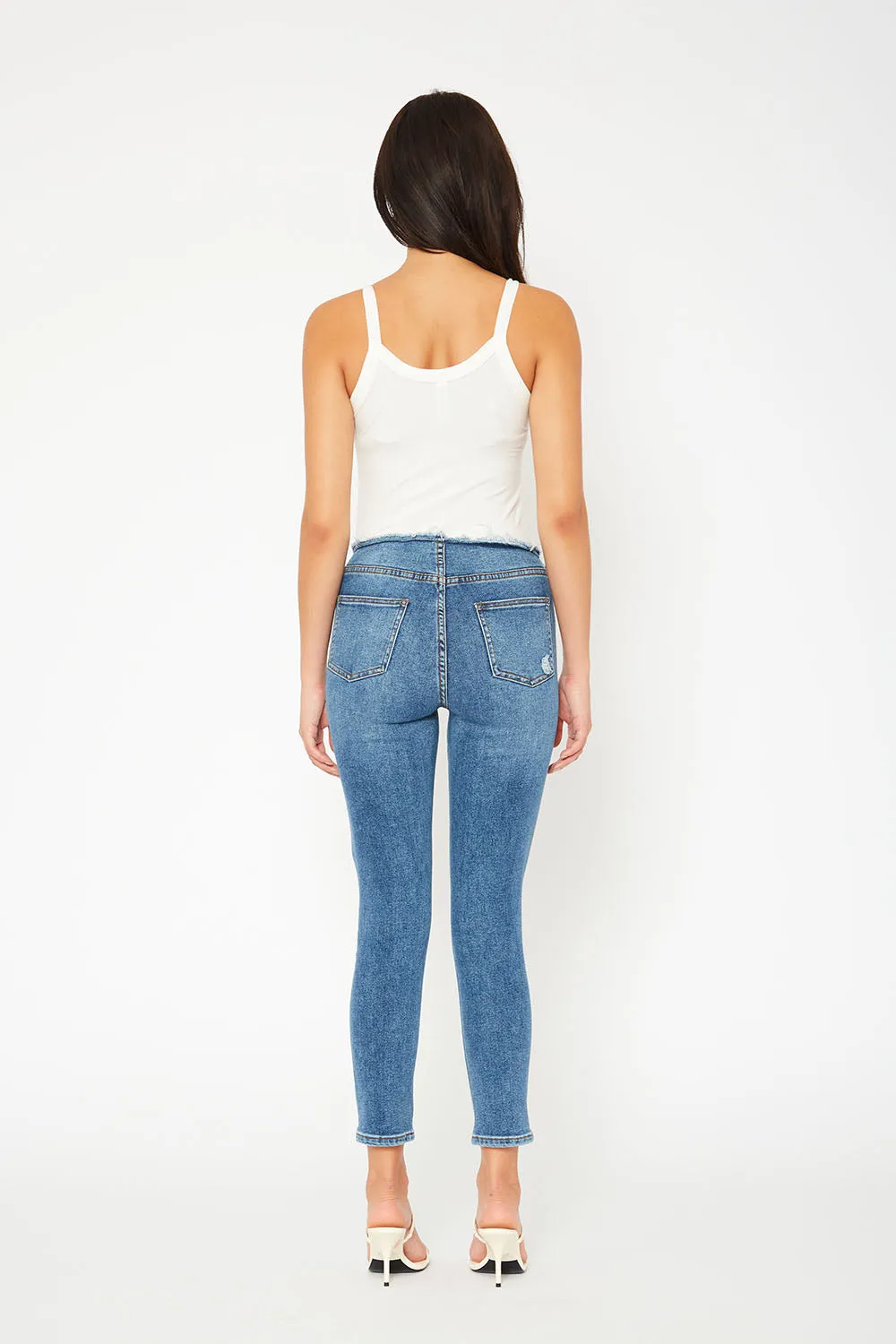 Mid-rise medium blue skinny jeans