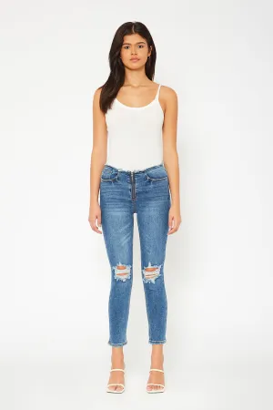 Mid-rise medium blue skinny jeans