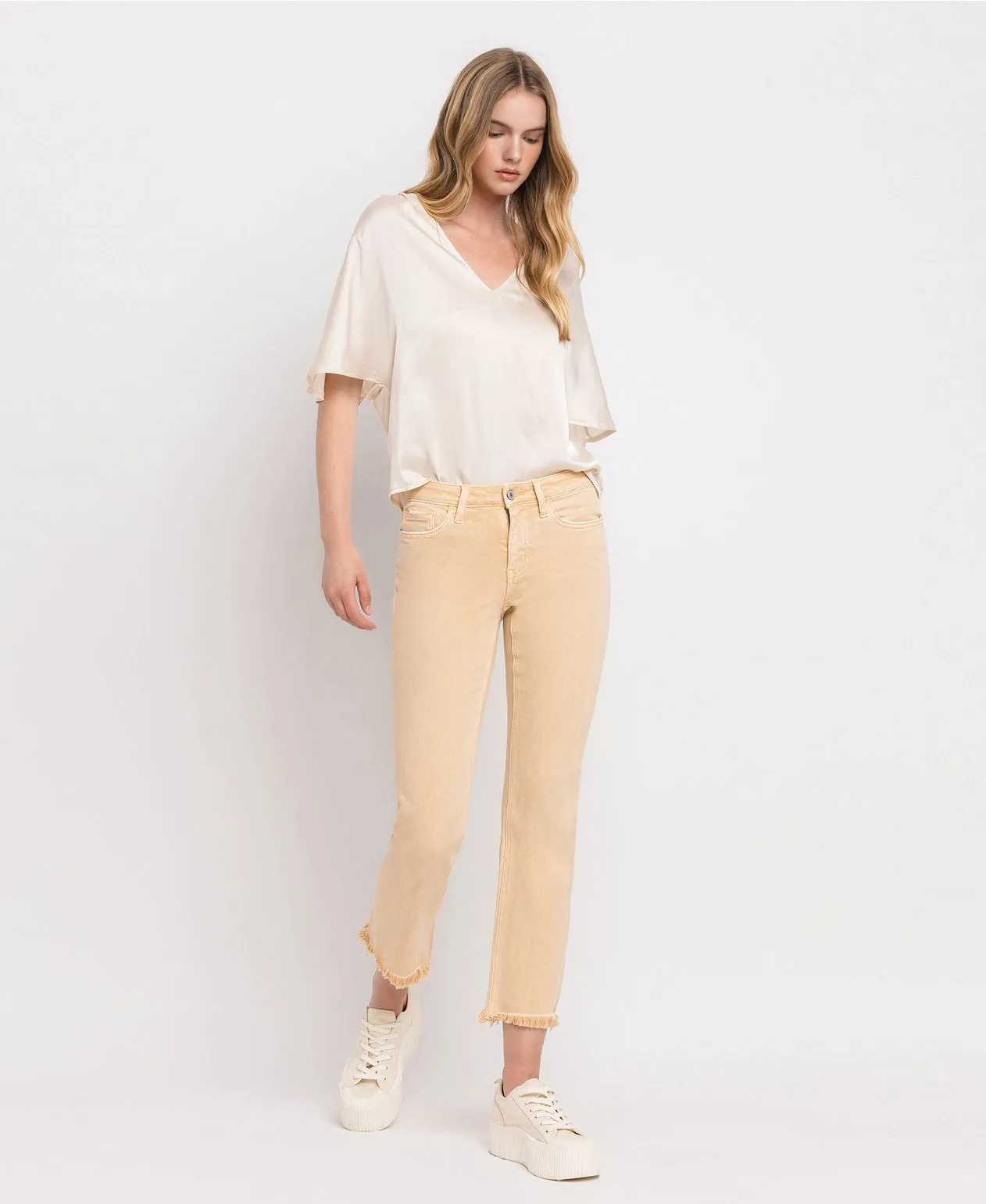 Mid Rise Straight Jeans - Sun Beige