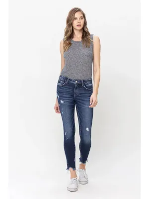 Mid Rise Uneven Raw Hem W Distressed Crop Skinny Jean