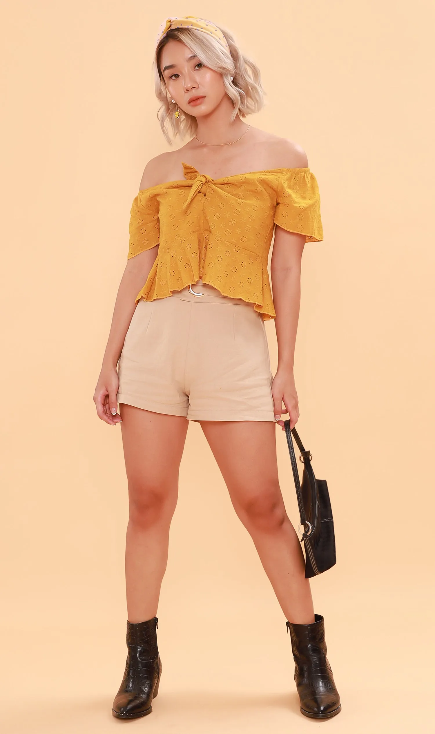 MINDY Tie-Bust Eyelet Crop Top (Canary)