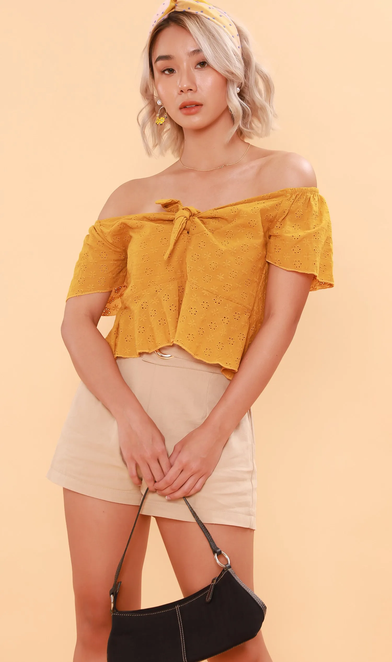 MINDY Tie-Bust Eyelet Crop Top (Canary)