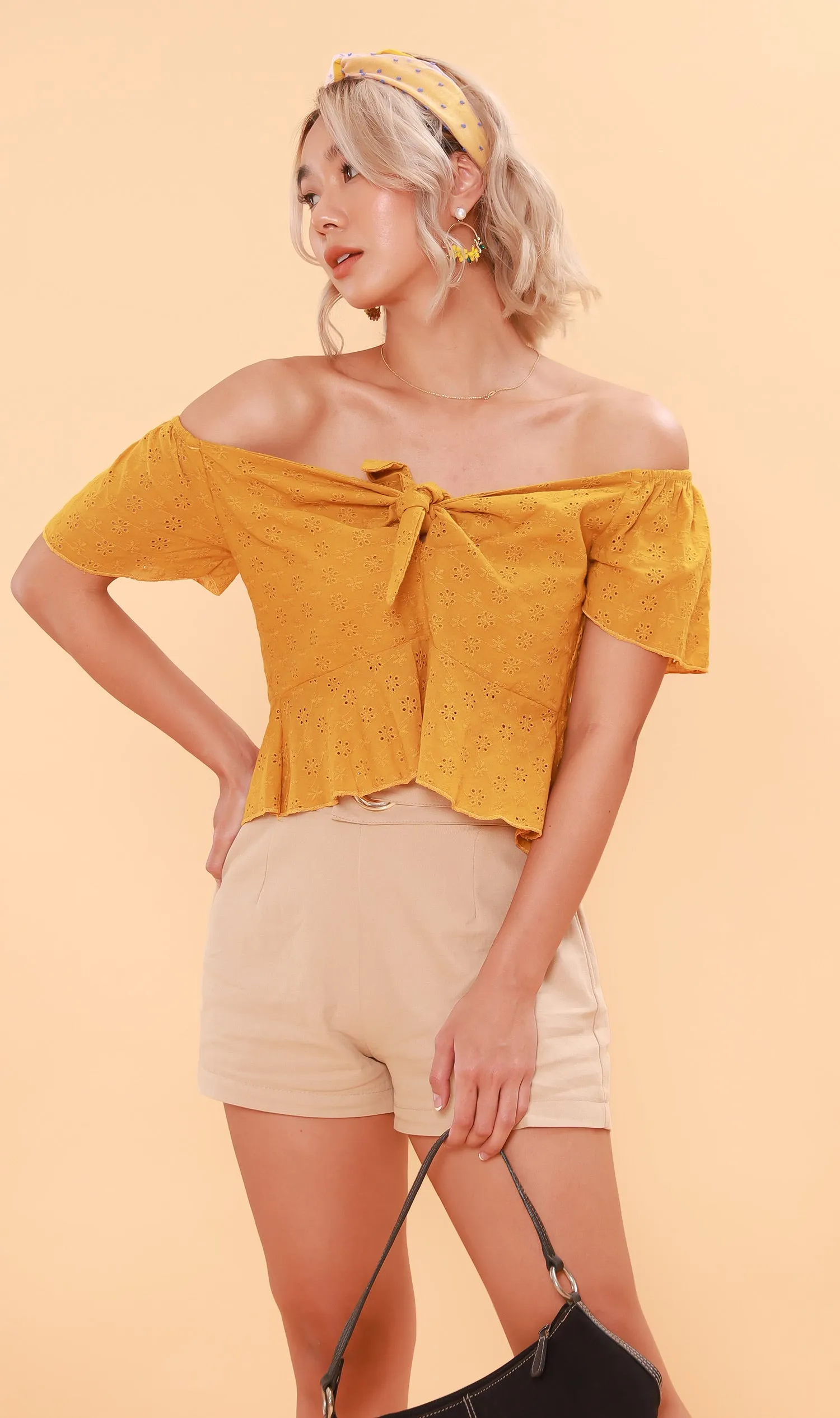 MINDY Tie-Bust Eyelet Crop Top (Canary)