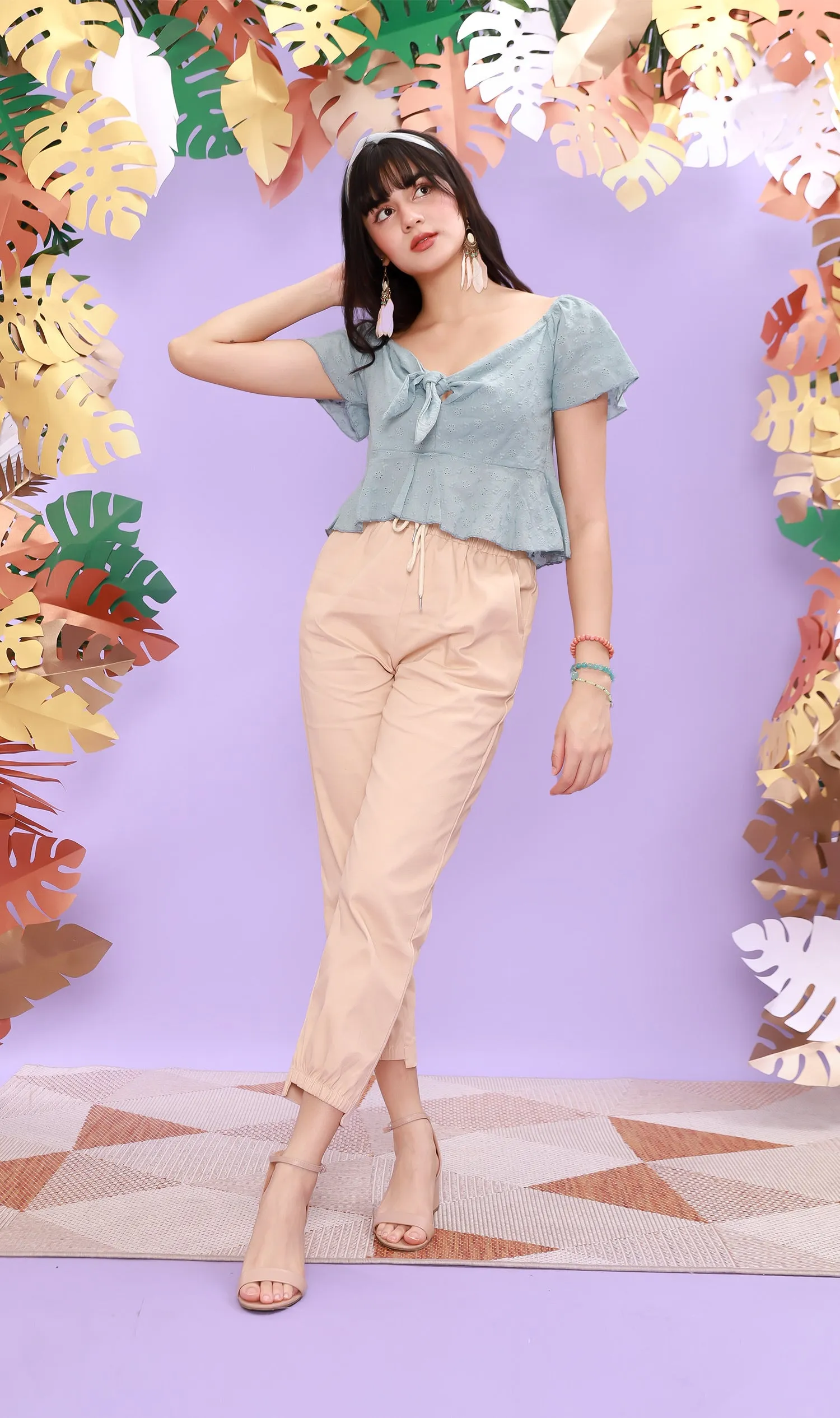 MINDY Tie-Bust Eyelet Crop Top (Ocean Blue)