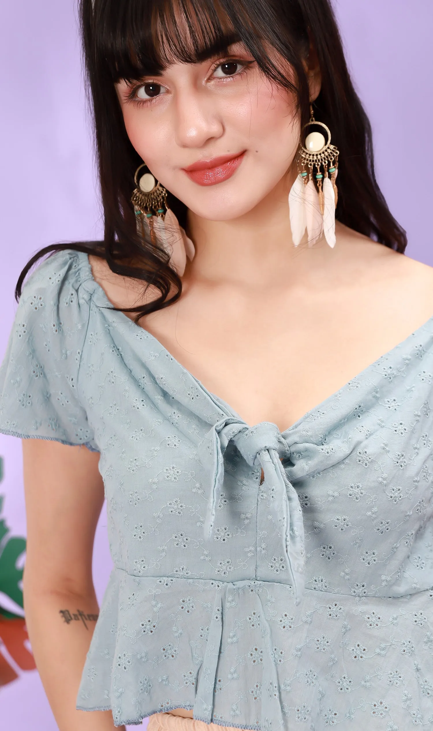 MINDY Tie-Bust Eyelet Crop Top (Ocean Blue)