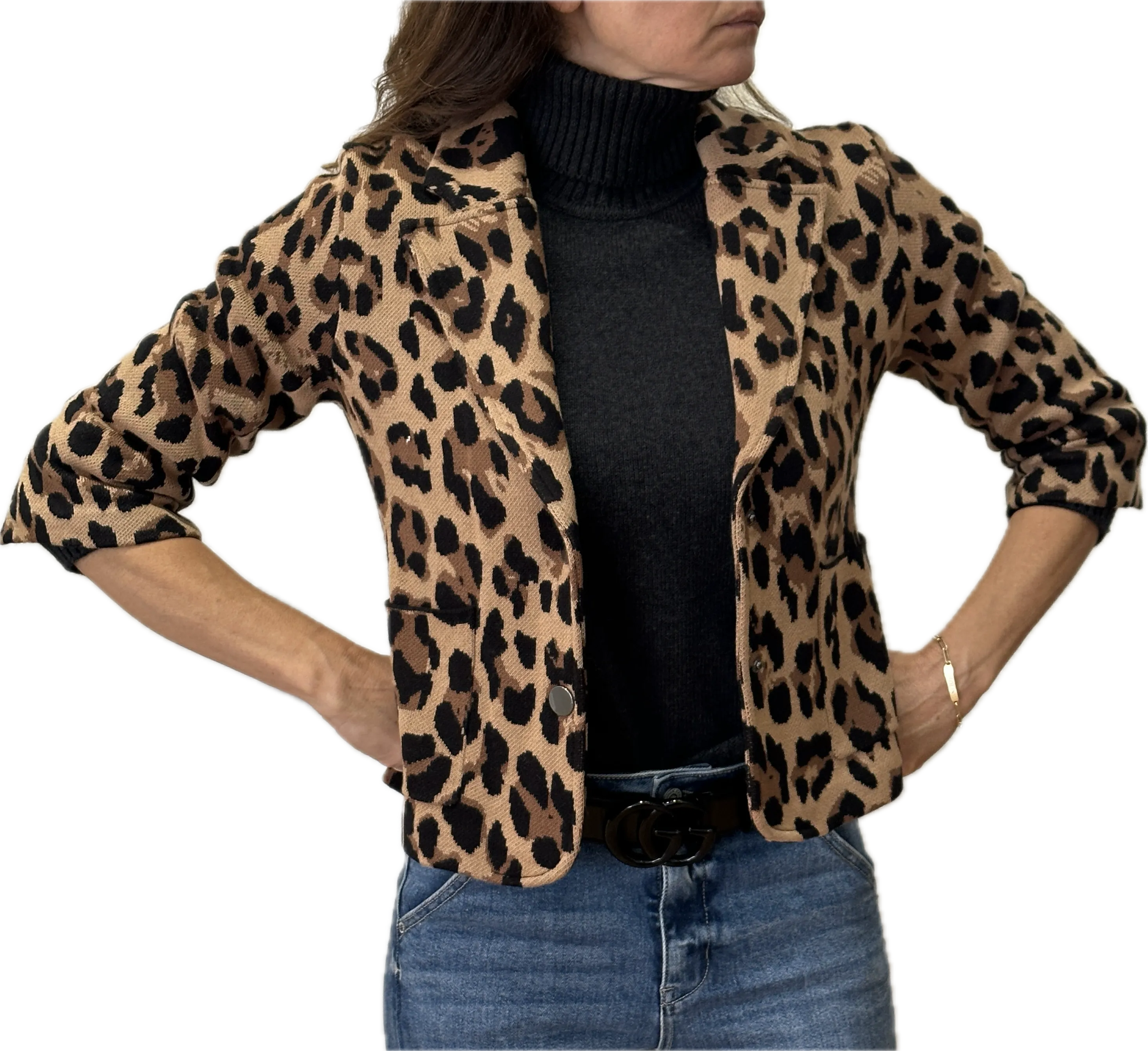 Minnie Rose Leopard Shrunken Blazer