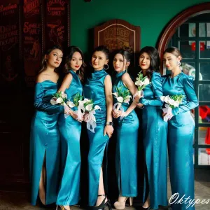 Mismatched Blue Cheap Bodycon Long Bridesmaid Dresses Online, BDS0350