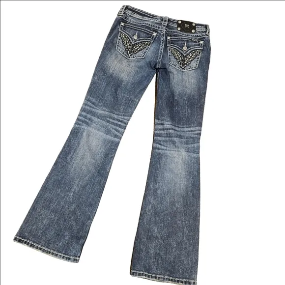 Miss Me Blue Flare Jeans with Decorative Stitching