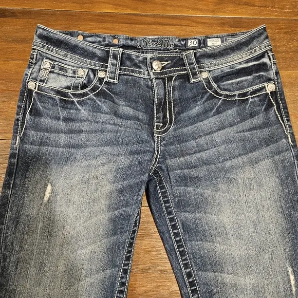 Miss Me Blue Flare Jeans with Decorative Stitching