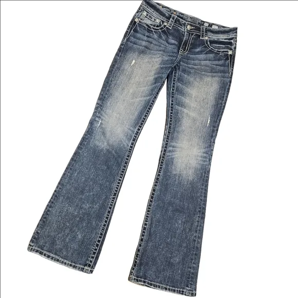 Miss Me Blue Flare Jeans with Decorative Stitching