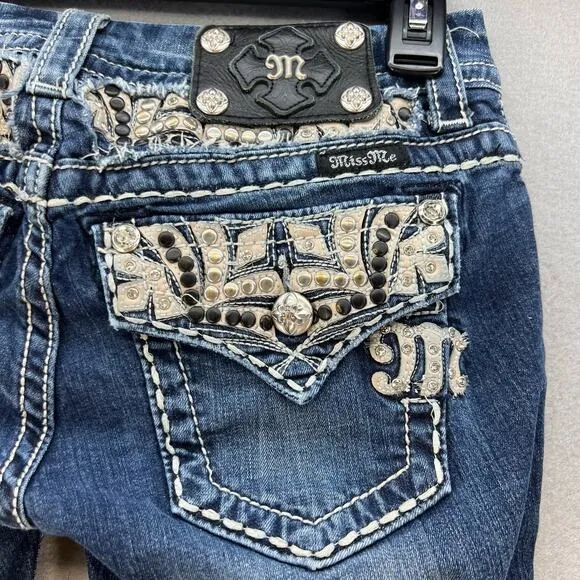 Miss Me Jeans Women's Size 26x31 Bootcut Leather and Heavy Studding Moto Biker9