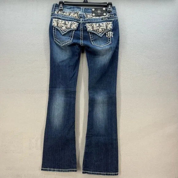 Miss Me Jeans Women's Size 26x31 Bootcut Leather and Heavy Studding Moto Biker9