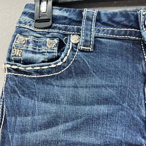 Miss Me Jeans Women's Size 26x31 Bootcut Leather and Heavy Studding Moto Biker9