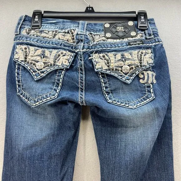 Miss Me Jeans Women's Size 26x31 Bootcut Leather and Heavy Studding Moto Biker9
