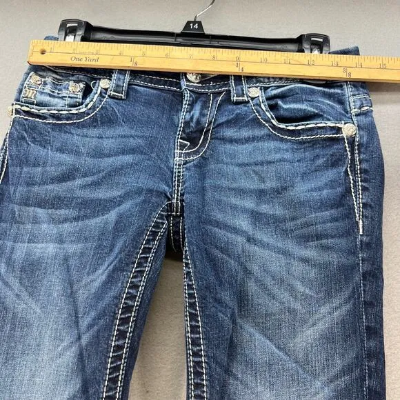 Miss Me Jeans Women's Size 26x31 Bootcut Leather and Heavy Studding Moto Biker9