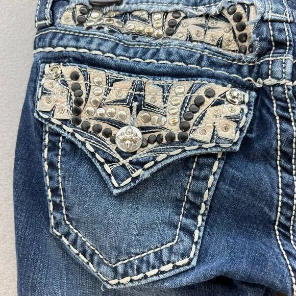 Miss Me Jeans Women's Size 26x31 Bootcut Leather and Heavy Studding Moto Biker9