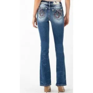Miss Me Medium Blue Wash Horseshoe Pocket Boot Cut