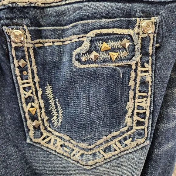 Miss Me Womens Jeans SZ 28 Signature Rise Bootcut Dark Wash Studded Thick Stitch