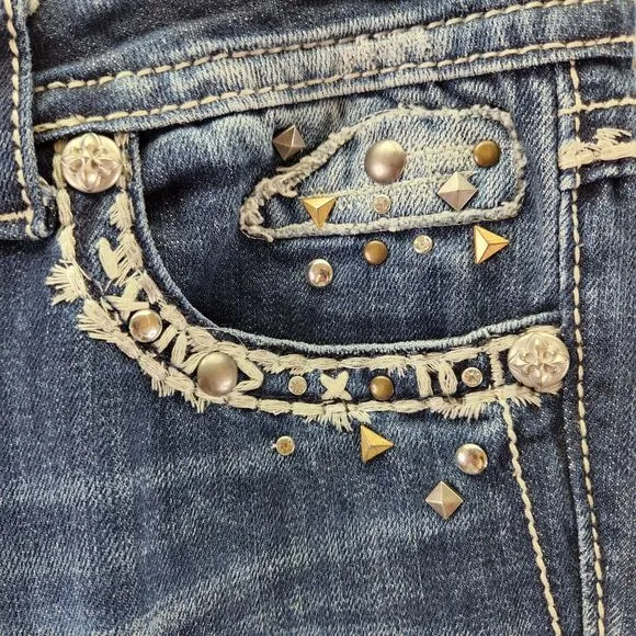 Miss Me Womens Jeans SZ 28 Signature Rise Bootcut Dark Wash Studded Thick Stitch