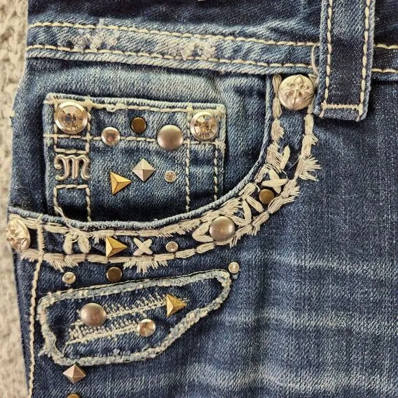 Miss Me Womens Jeans SZ 28 Signature Rise Bootcut Dark Wash Studded Thick Stitch