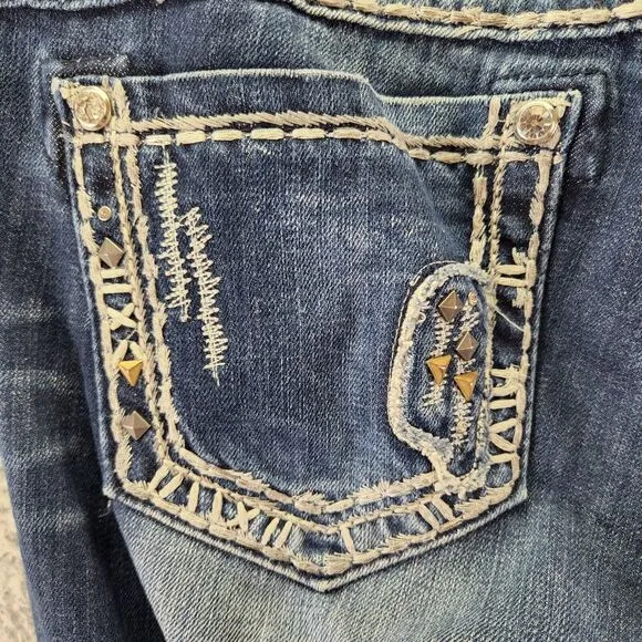 Miss Me Womens Jeans SZ 28 Signature Rise Bootcut Dark Wash Studded Thick Stitch