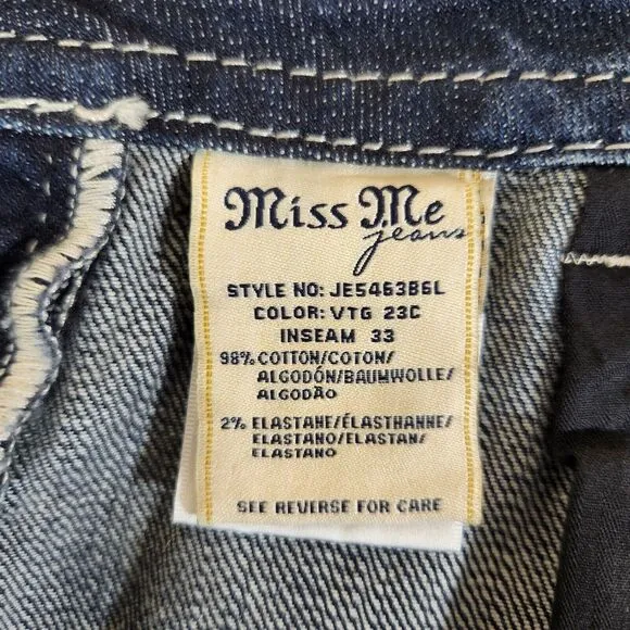 Miss Me Womens Jeans SZ 28 Signature Rise Bootcut Dark Wash Studded Thick Stitch