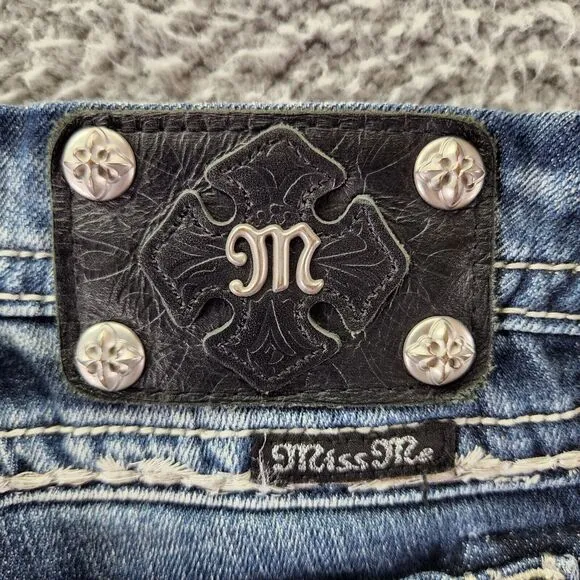 Miss Me Womens Jeans SZ 28 Signature Rise Bootcut Dark Wash Studded Thick Stitch