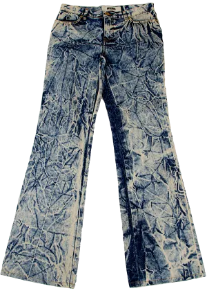 Moschino Italy. Indigo Chemical Wash Bootcut Jeans
