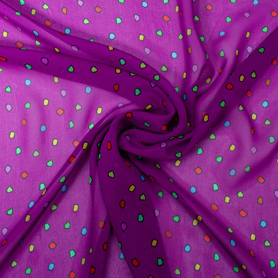 Multi-Coloured Printed Magenta Pink Silk Georgette