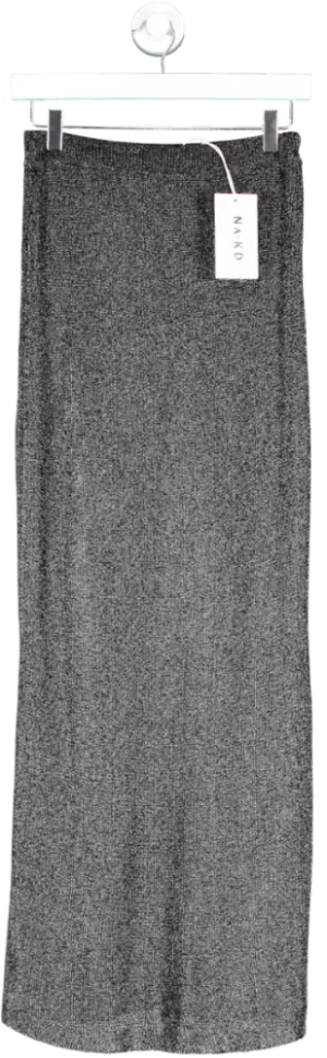 NA-KD Black Metallic Knitted Maxi Skirt UK XXS