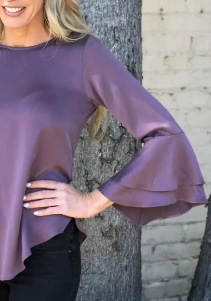 Naomi Silk Double Ruffle Long Sleeve Blouse