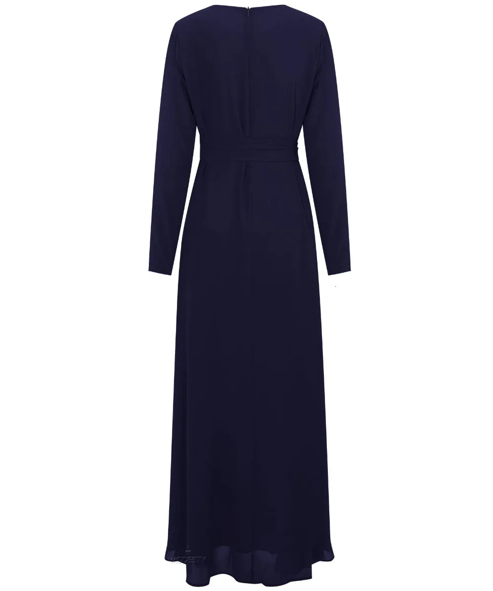 Navy Classic A-Line Long Sleeve Maxi Abaya Dress