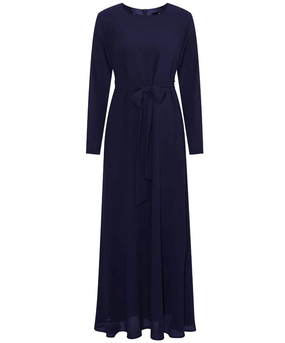 Navy Classic A-Line Long Sleeve Maxi Abaya Dress