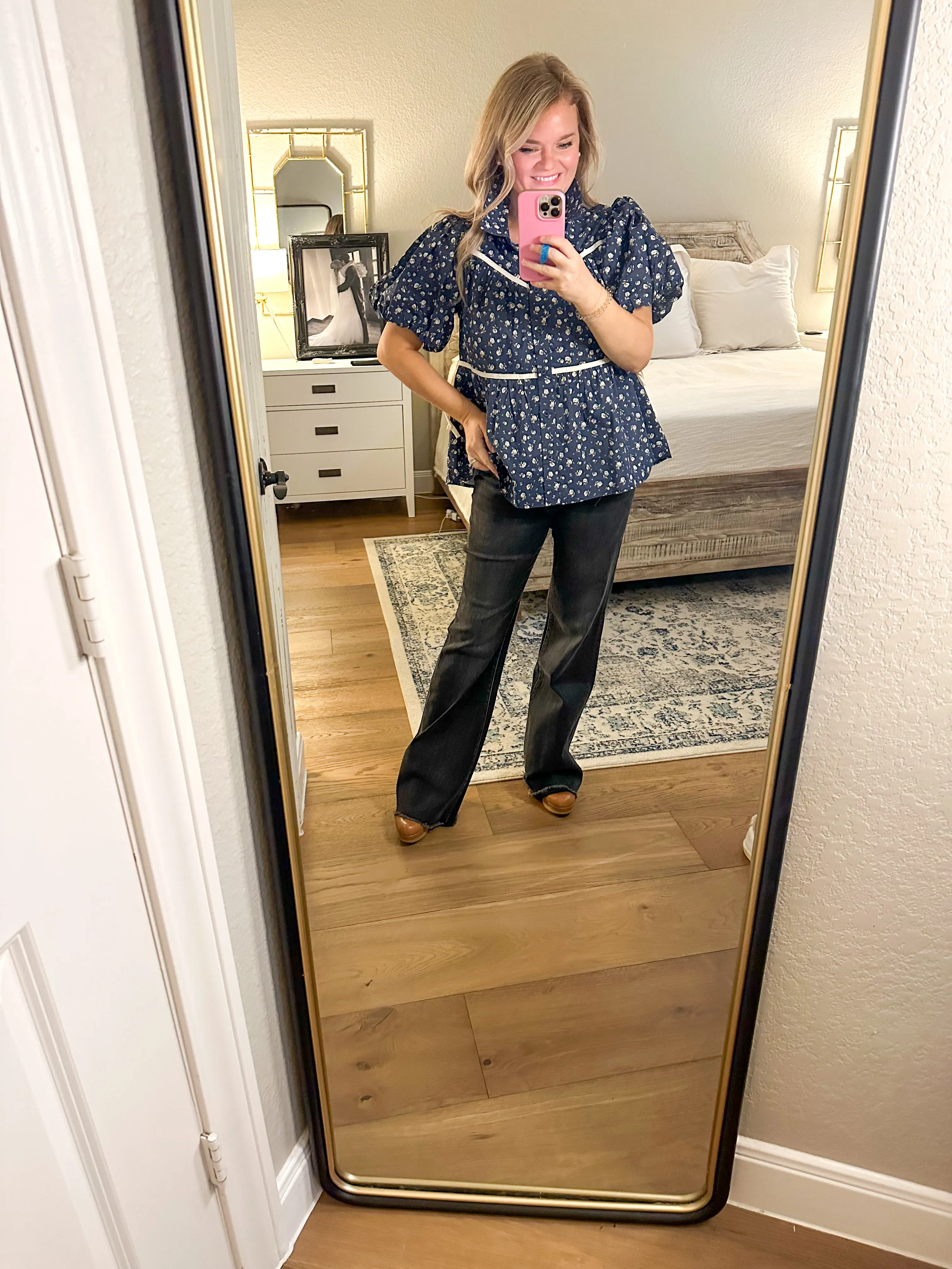 Navy Floral Tiered Blouse