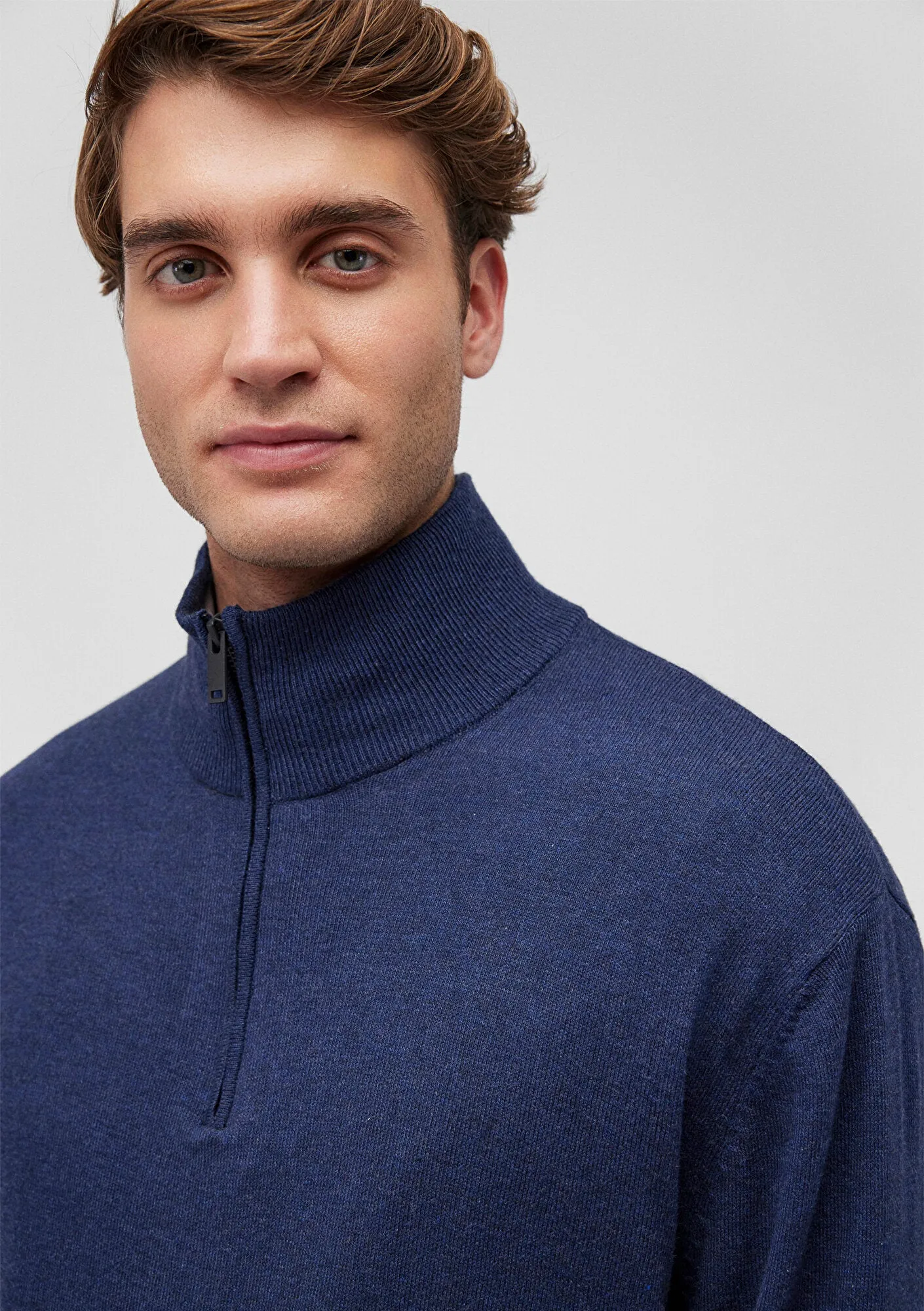 Navy Half-Zip Cashmere Blend Sweater