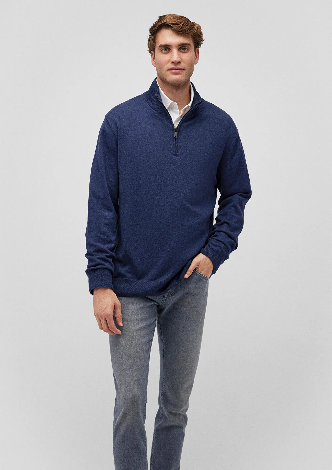 Navy Half-Zip Cashmere Blend Sweater