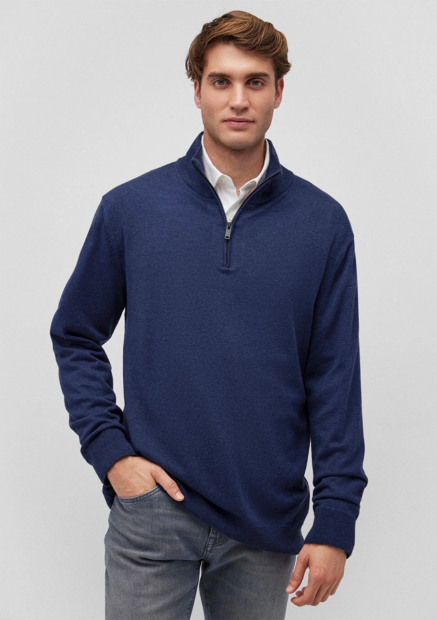 Navy Half-Zip Cashmere Blend Sweater