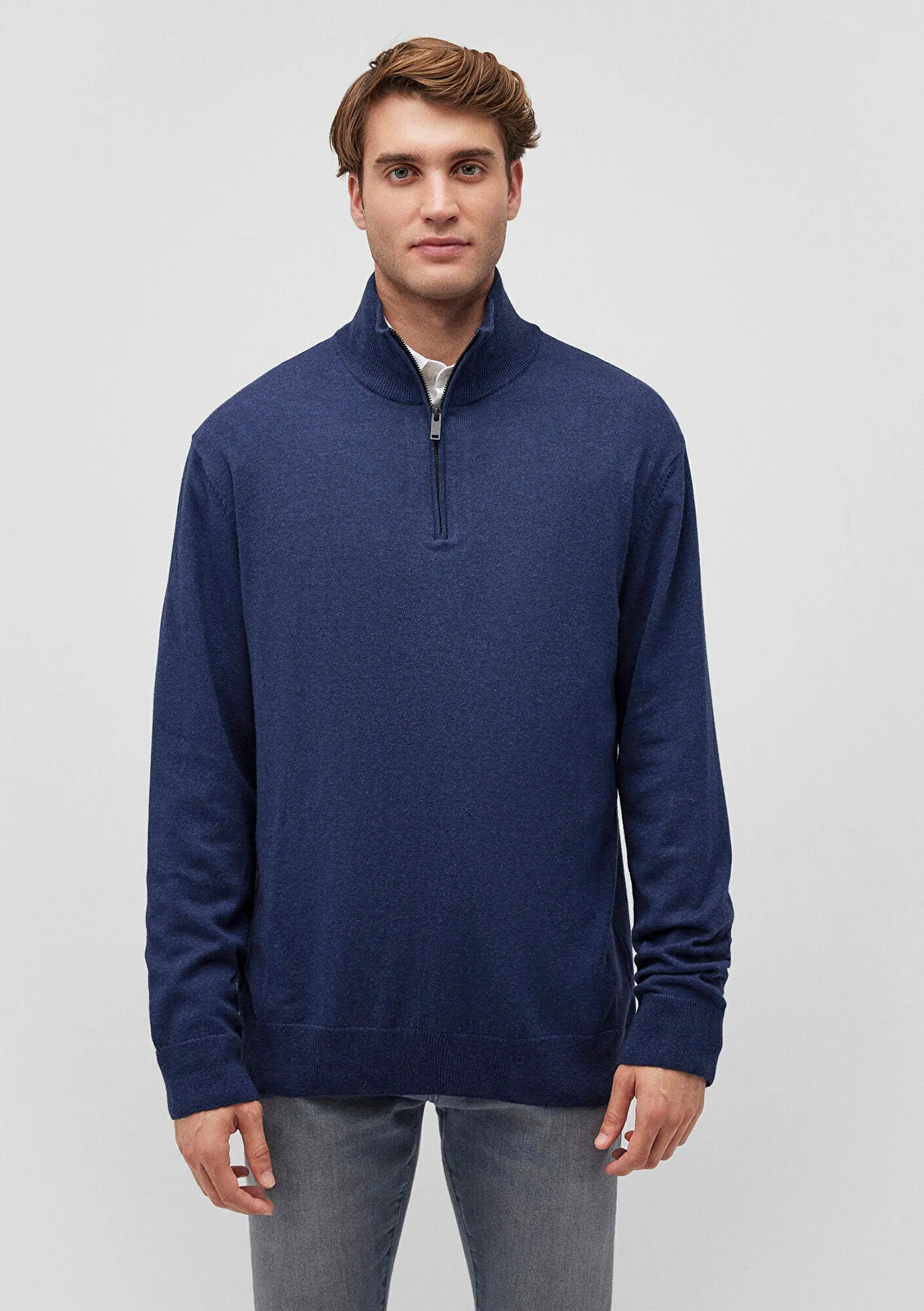 Navy Half-Zip Cashmere Blend Sweater