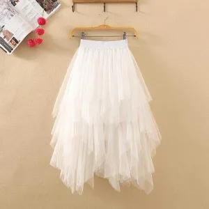 NiceMix 2020 Rushed Hot Sale Knee-length Chinese Style Solid Spring Of Women's Elastic Waist Irregular Gauze Ball Gown Mesh Skir