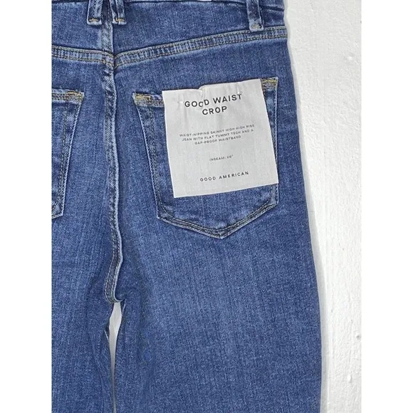 NWT Good American Womens Good Waist Cropp Jeans Sz 0/25 Skinny High Rise Indigo