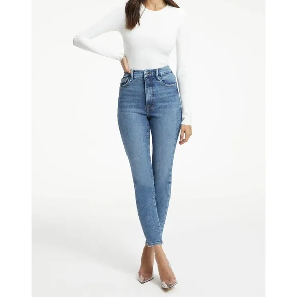 NWT Good American Womens Good Waist Cropp Jeans Sz 0/25 Skinny High Rise Indigo