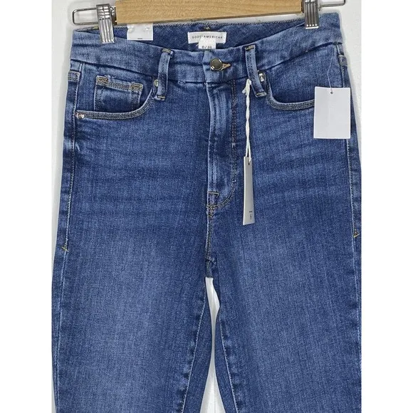 NWT Good American Womens Good Waist Cropp Jeans Sz 0/25 Skinny High Rise Indigo
