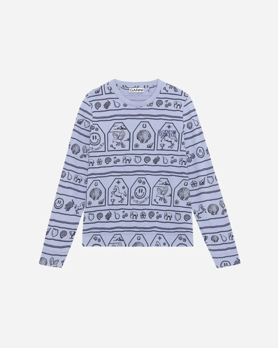 O-neck Long Sleeve T-shirt - Printed Heather
