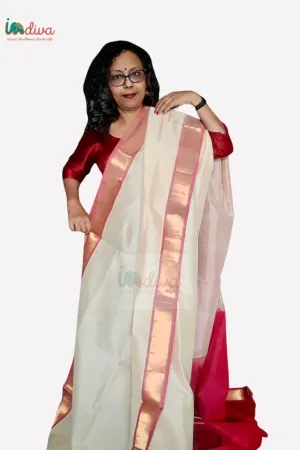 Off White & Pink Paturu Handloom Sico Saree