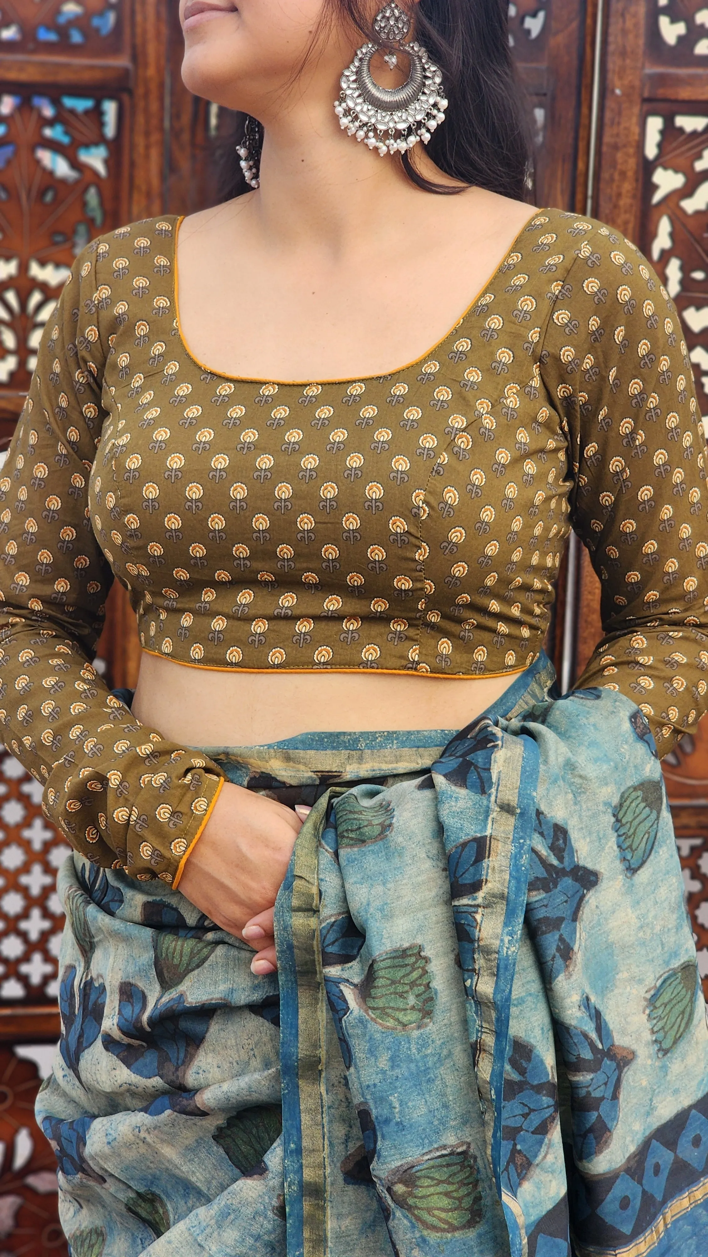 Olive Green Full Sleeve Cotton Blouse